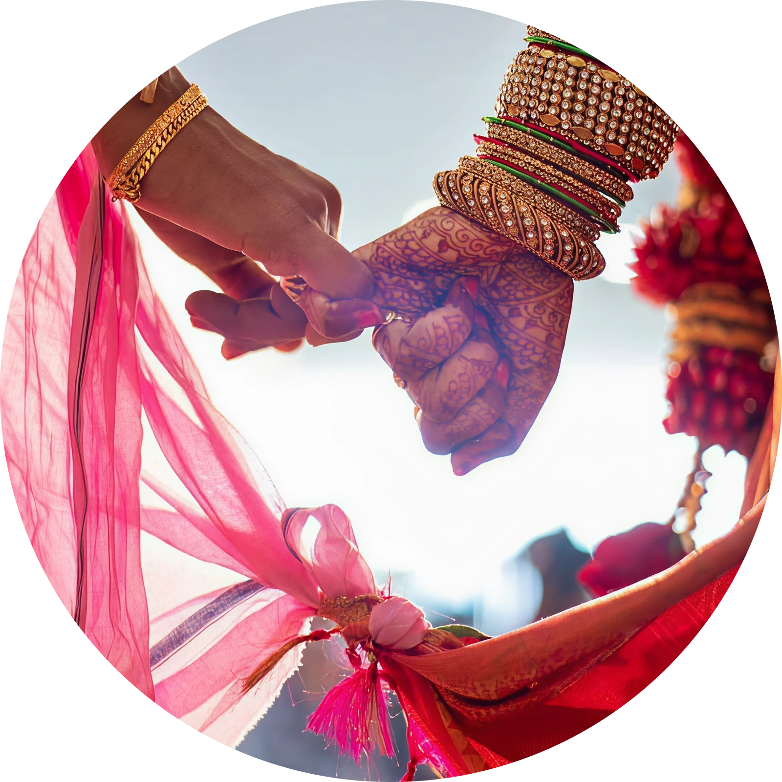 Bride and groom holding hands